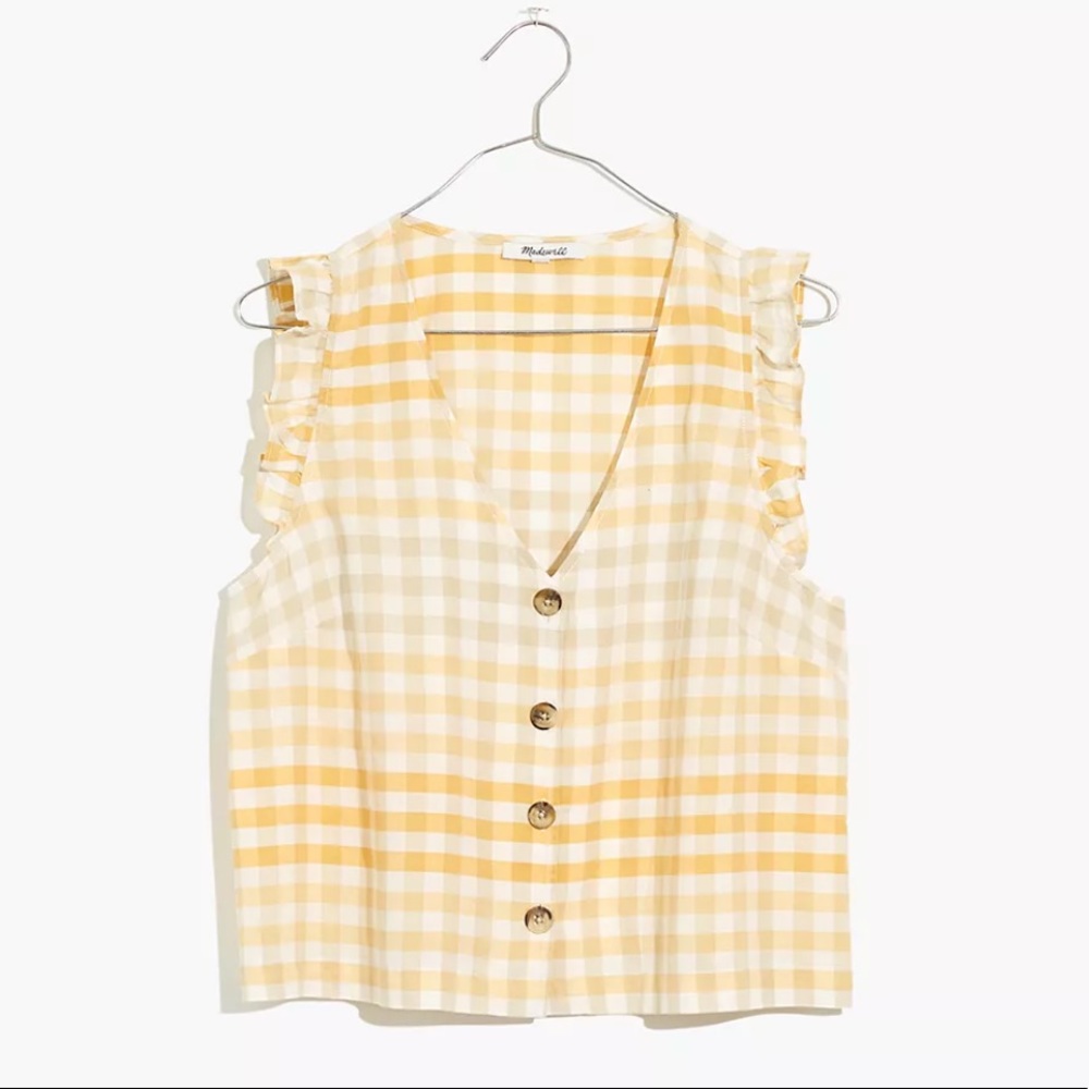 Madewell Ruffle Button-Front Tank in Ombré Gingham